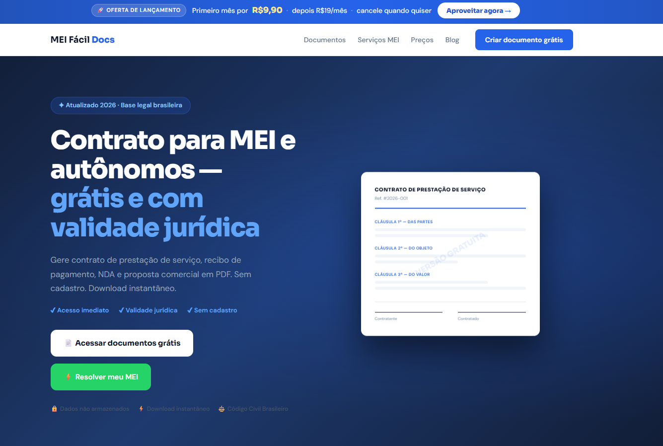 Interface do sistema MEI Fácil Docs